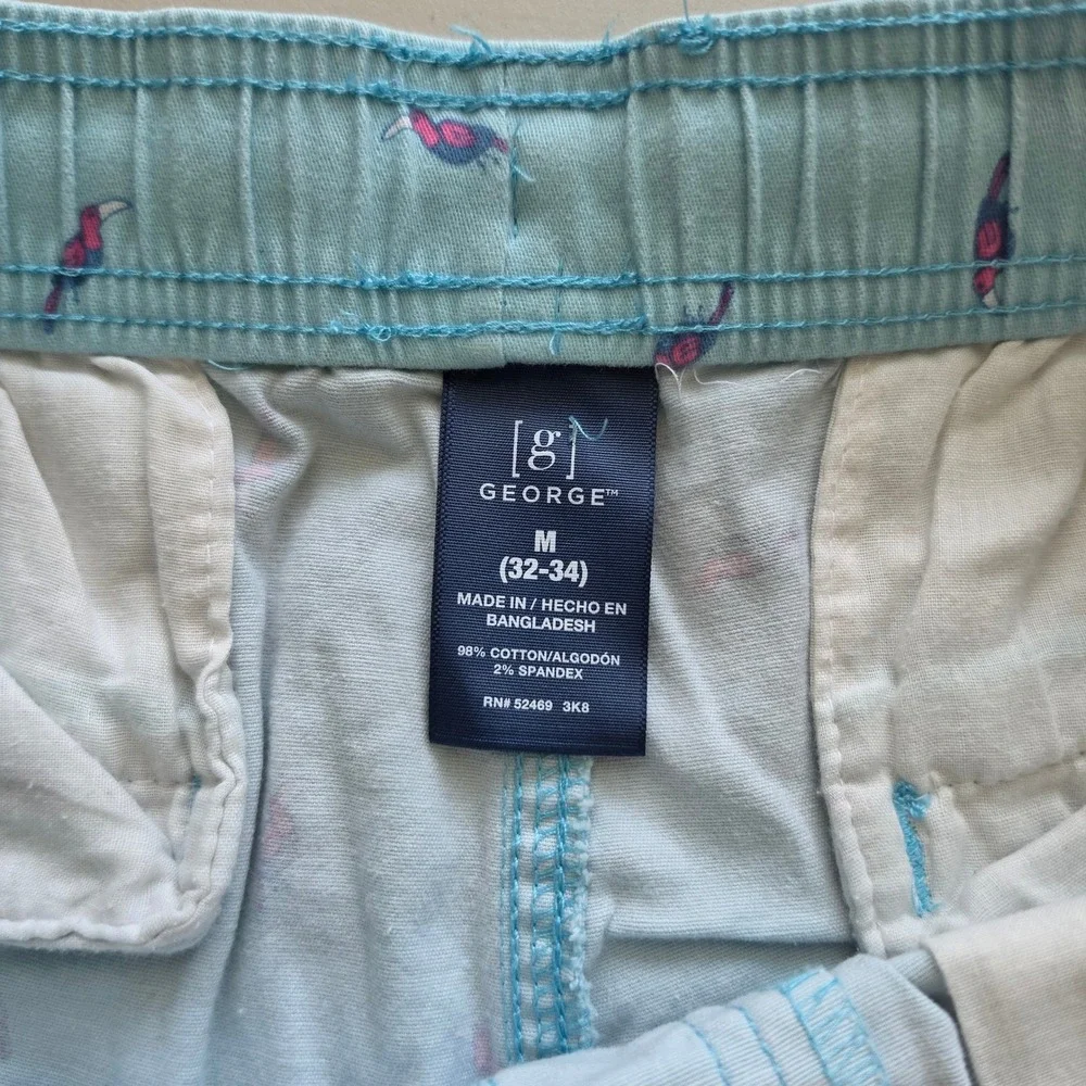 George Shorts Men M Blue Toucan Print Casual Elastic Waist Drawstring Cotton